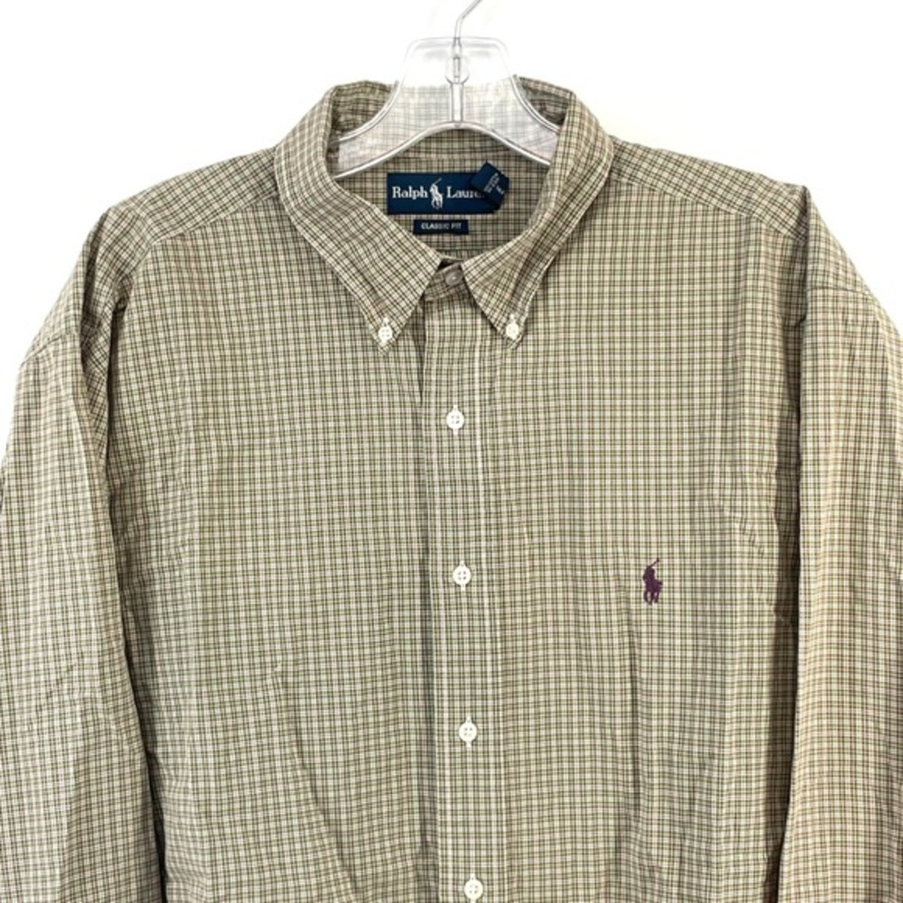 Ralph Lauren Classic Fit Button Down Shirt Mens 18 XXL Brown Pink Check‎